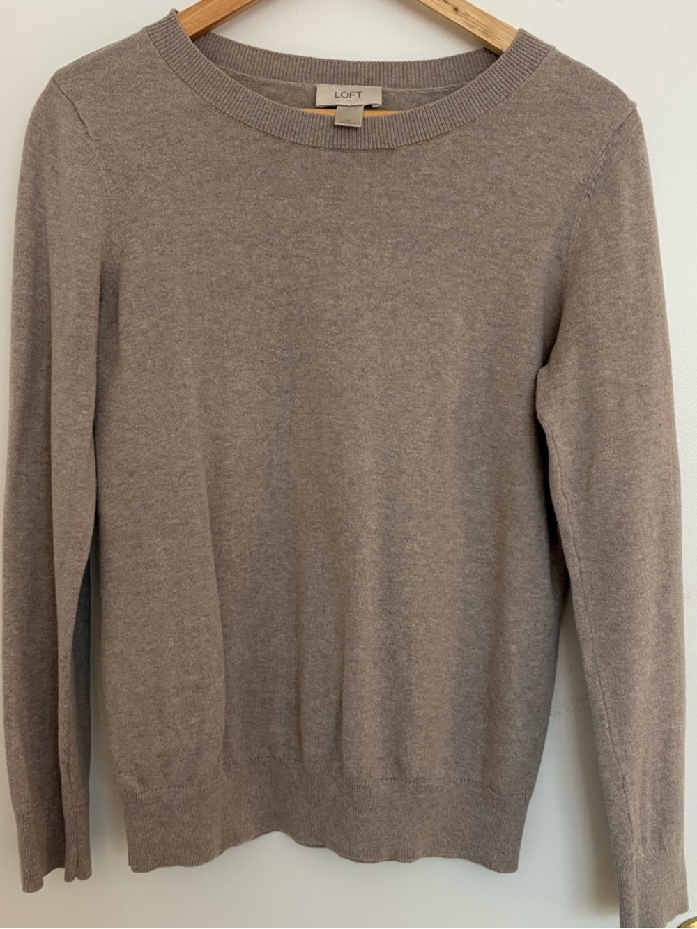 LOFT Neutral Taupe Knit Crewneck Sweater